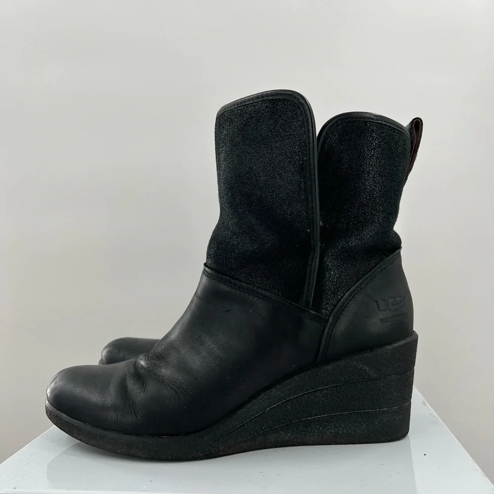 UGG Devoran Black Wedge Waterproof Ankle Booties Ladies